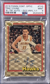 2018-19 Panini Contenders Optic 81 Tribute Autograph Gold Vinyl #TYG Trae Young Signed Rookie Card (#1/1) - PSA MINT 9